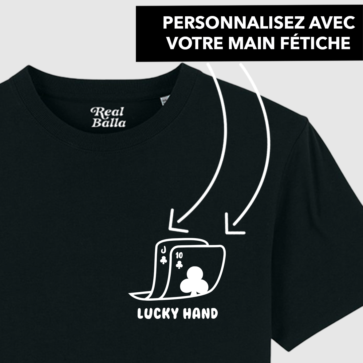 T-shirt Lucky Hand personnalisable - Noir